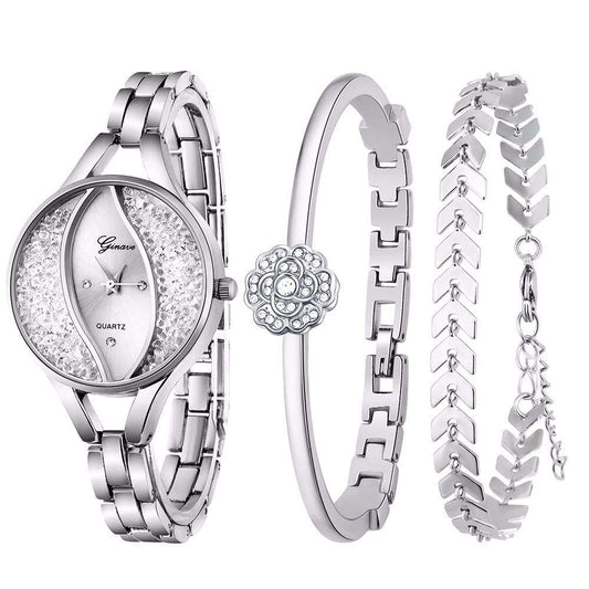 Weicam Women's Diamond Wristwatch Bangle Bracelet Jewelry Set Analog Quartz Wrist Watch for Ladies